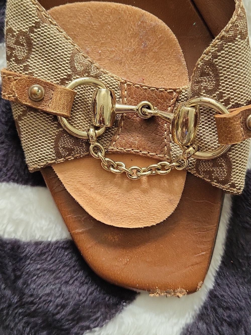 Gucci Brown Monogram Canvas & Leather Slide Mules with Gold Hardware - Picture 5 of 16